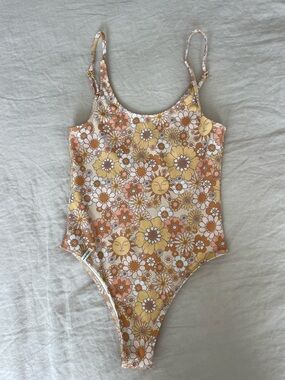 Retro Floral One-Piece Swimsuit in Yellow & Peach
